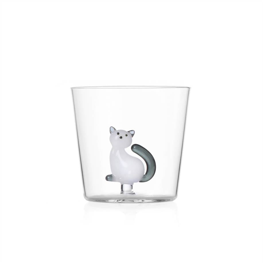Verre à eau Tabby Cat — White Cat With Smoke Tail