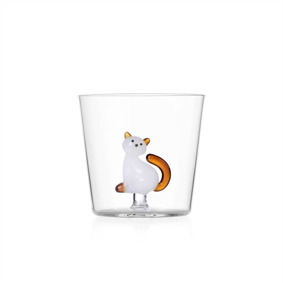 Verre à eau Tabby Cat — White Cat With Amber Tail
