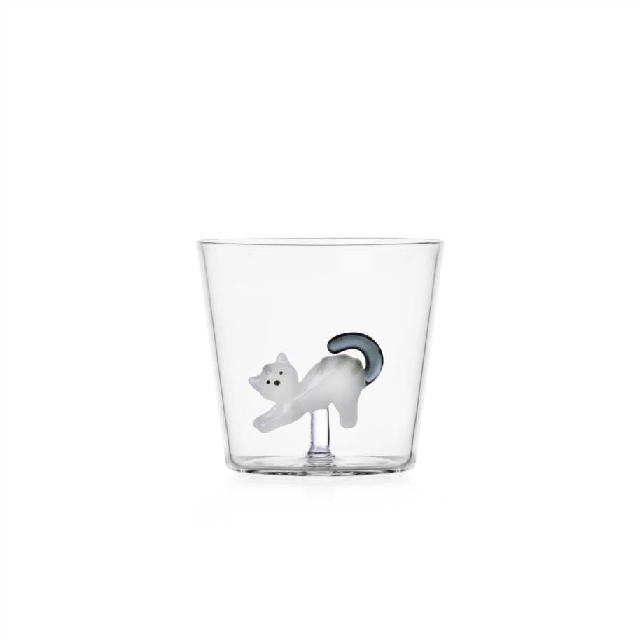 Verre à eau Tabby Cat — White Cat Grey Tail