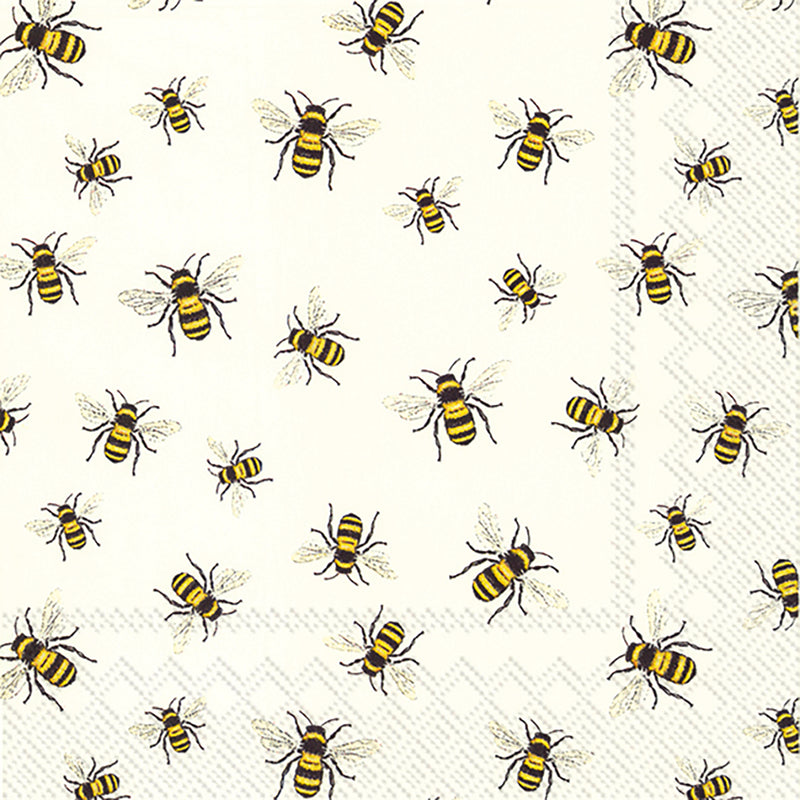 Serviette Lovely Bees — White
